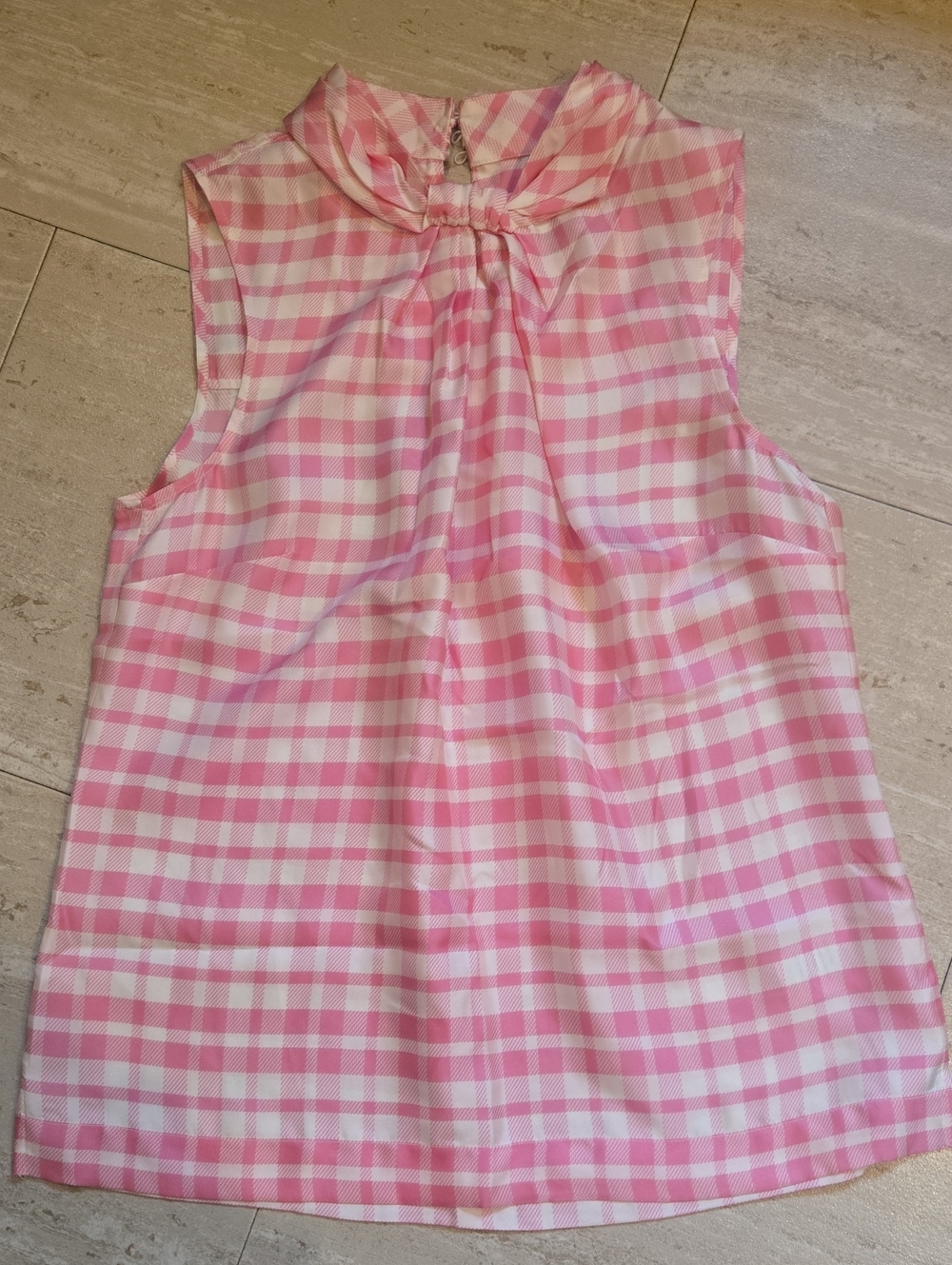 J. Crew Collection Pink/White Checked 100% Silk Sleeveless Blouse